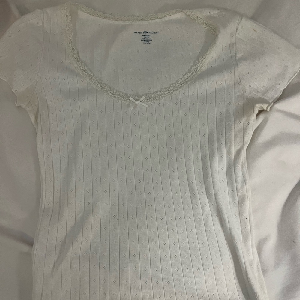 Brandy Melville White Ribbed Fitted Short Sleeve T-Shirt